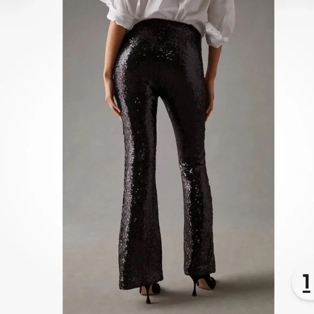 NWT Anthropologie Joni Sequin Flare Pants Black Cocktail Disco Holiday Size 4P - Picture 5 of 16